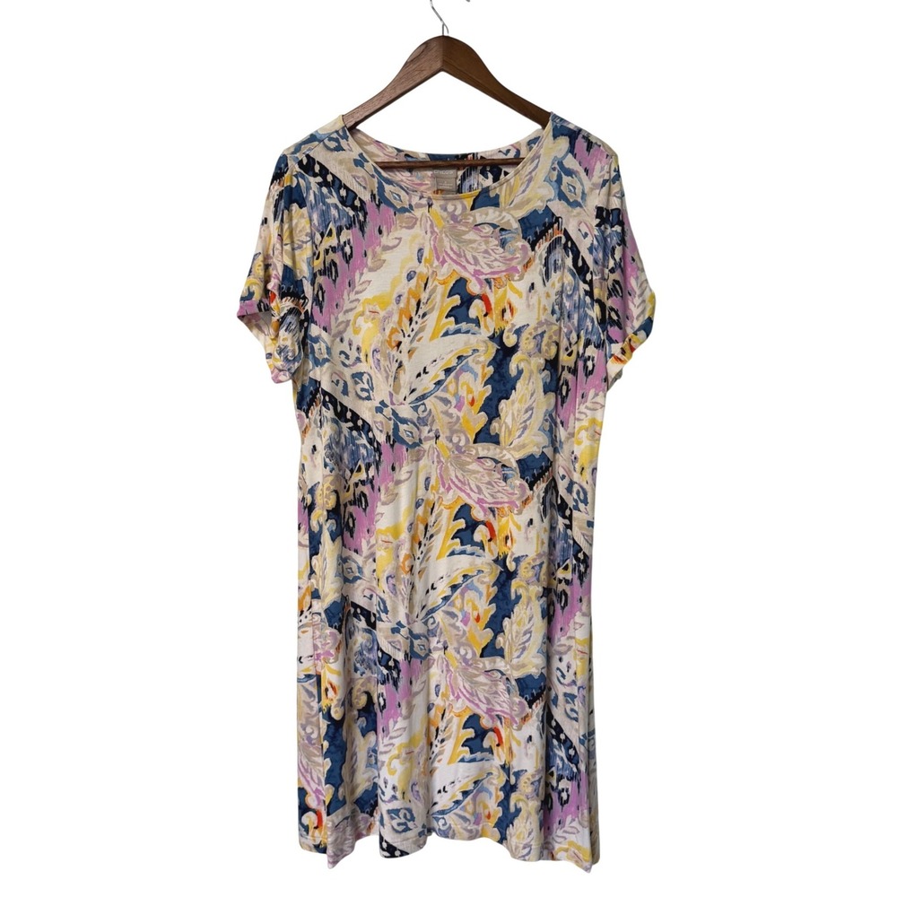 Chicos Dress Women 3 (XL/16) T-Shirt Short Sleeve Ikat Paisley Stretch Multicolo